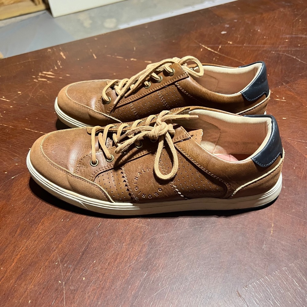 Restoration Adam Mens Brown Faux‎ Leather Sneakers Size 11.5 Navy Heel 511139